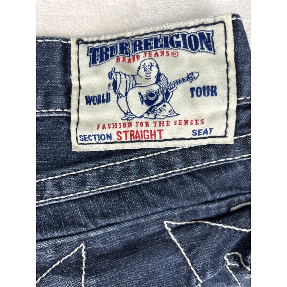 True Religion Jeans Straight Leg Blue Men's Size 31 X 32 Dark Blue Flap Pockets - Picture 11 of 15